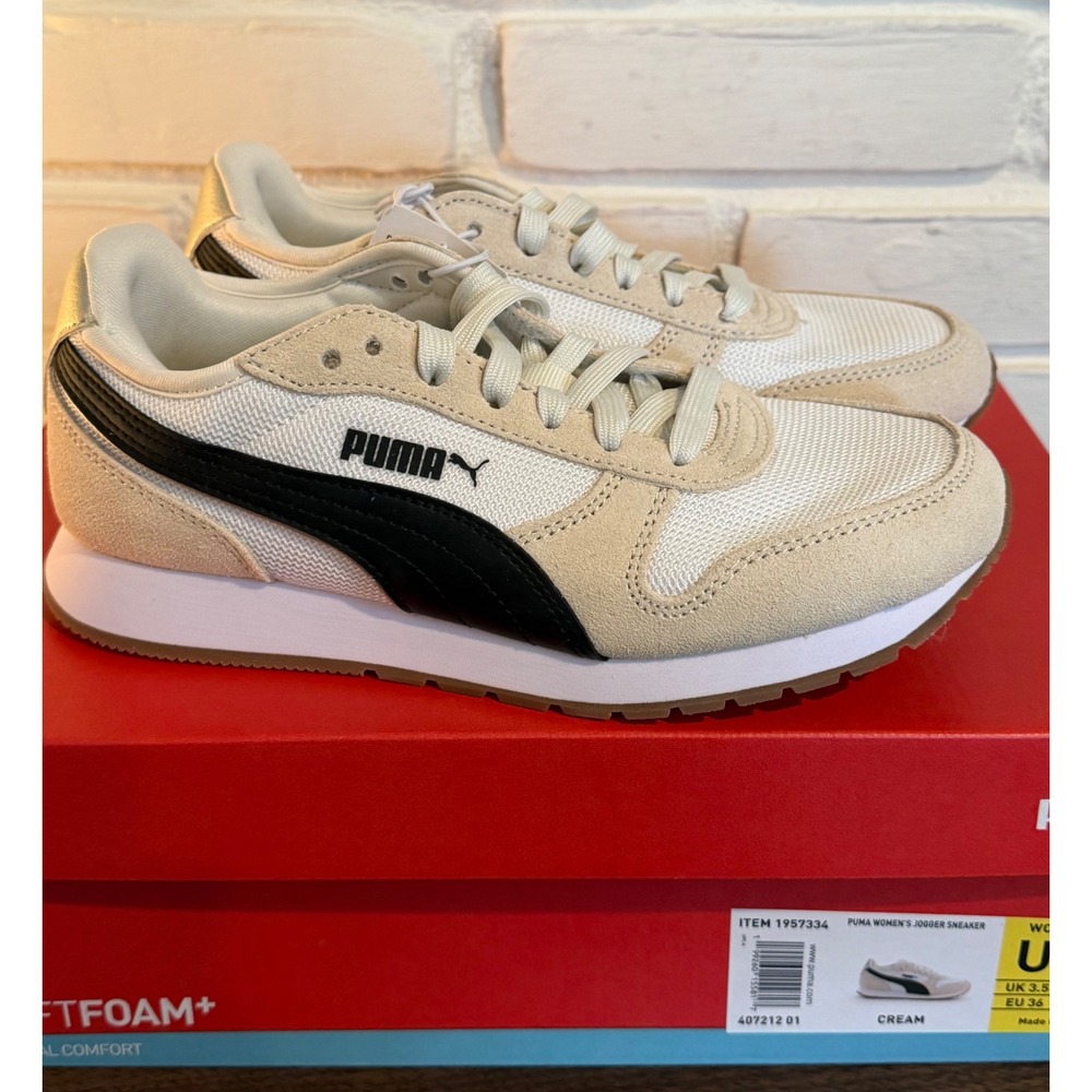 Puma Womens Jogger Sneaker Cream Black Gum •6• Retro Minimalist Gorpcore Gym